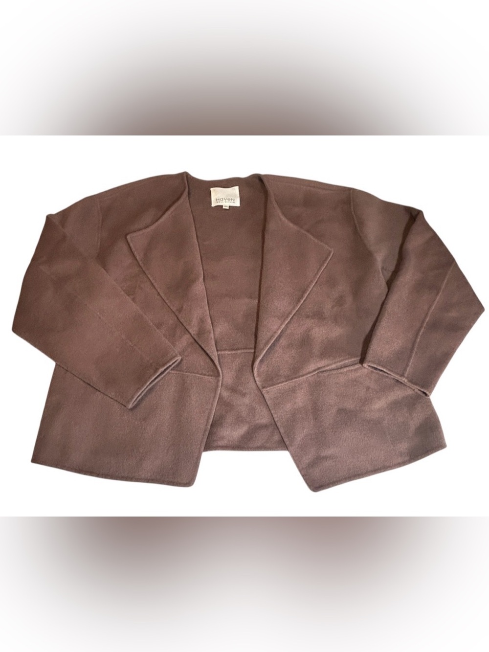 Haven Well Within Wool Lyocell Brown Open Front Blazer Jacket L Quiet Luxury